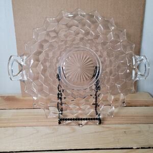 VINTAGE Fostoria American Clear Glass Handled Cake Plate (1915-1982)